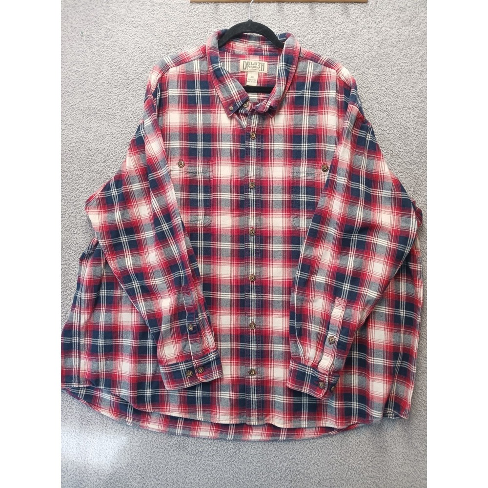 Duluth Trading Co Men's Flannel Shirt Red Plaid 4XL Button Front‎ Everyday Cozy